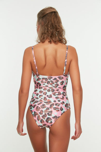 Leopard Printed Double Breasted Tied Hipster Swimsuit
