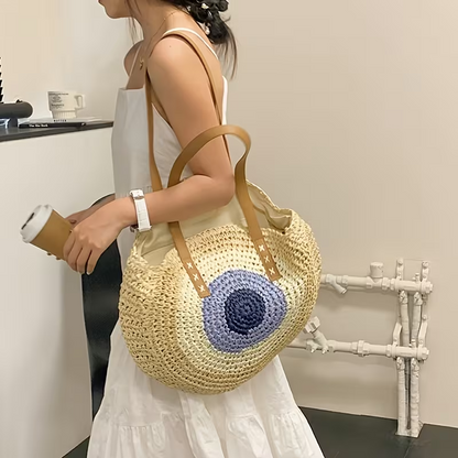 Beige Straw Shoulder Beach Bag