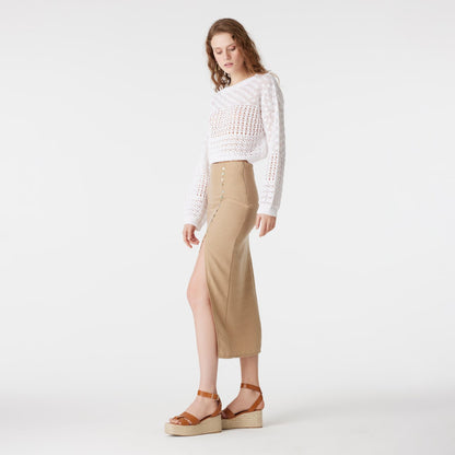 Camel Cut-Out Buttons Skirt