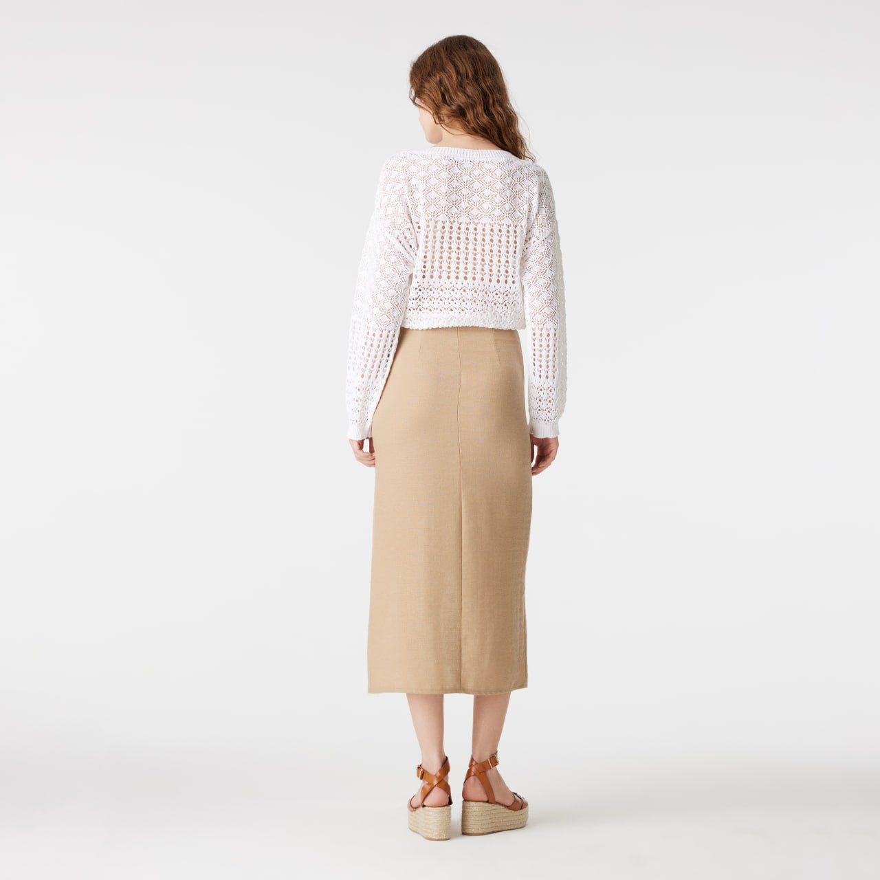 Camel Cut-Out Buttons Skirt