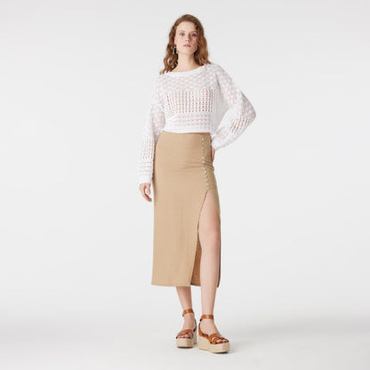 Camel Cut-Out Buttons Skirt