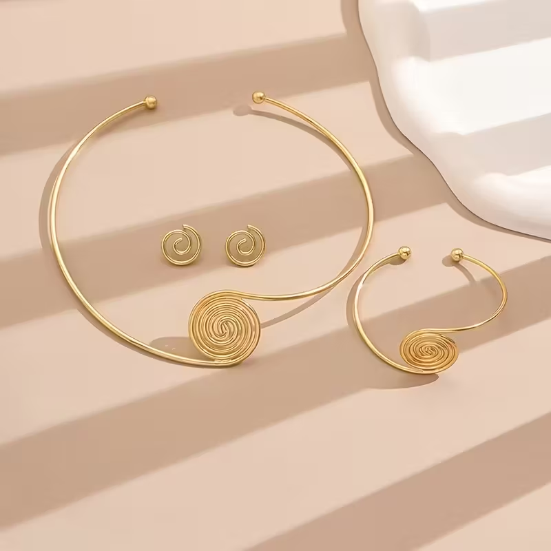 Golden Set of 4pcs Elegant Earrings, Bracelet, and Necklace.