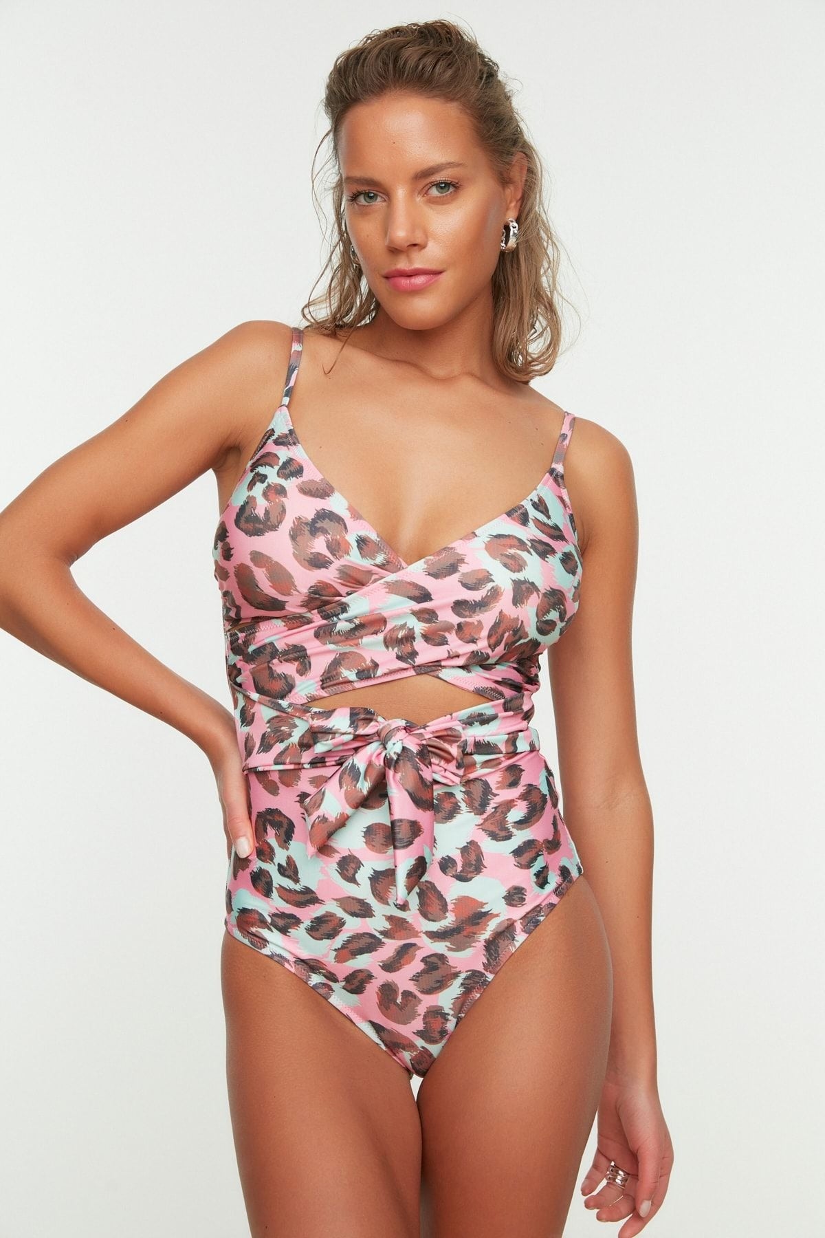 Leopard Printed Double Breasted Tied Hipster Swimsuit