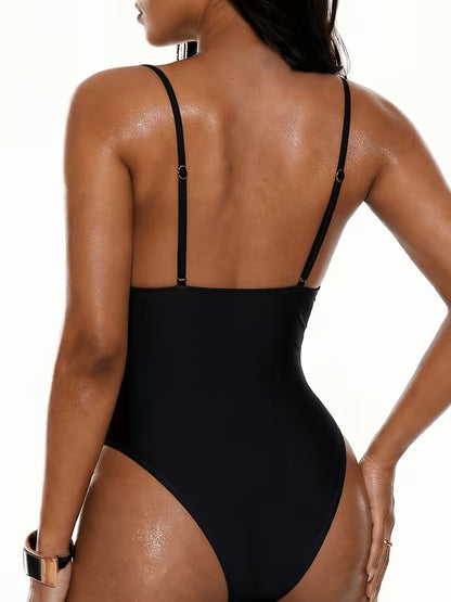 Women's Deep V-Neck Zigzag Hem Floral Print 1pc Swimsuit