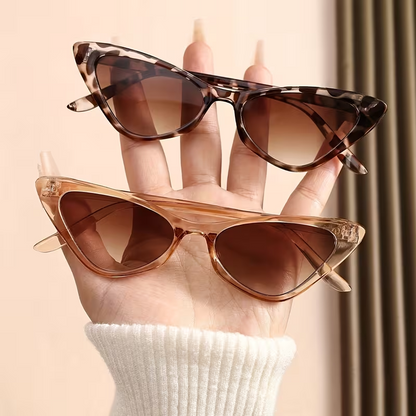 2pcs Women's Vintage Cat Eye Glasses - Plastic Frame, Polycarbonate Lenses, Light Brown Tint,