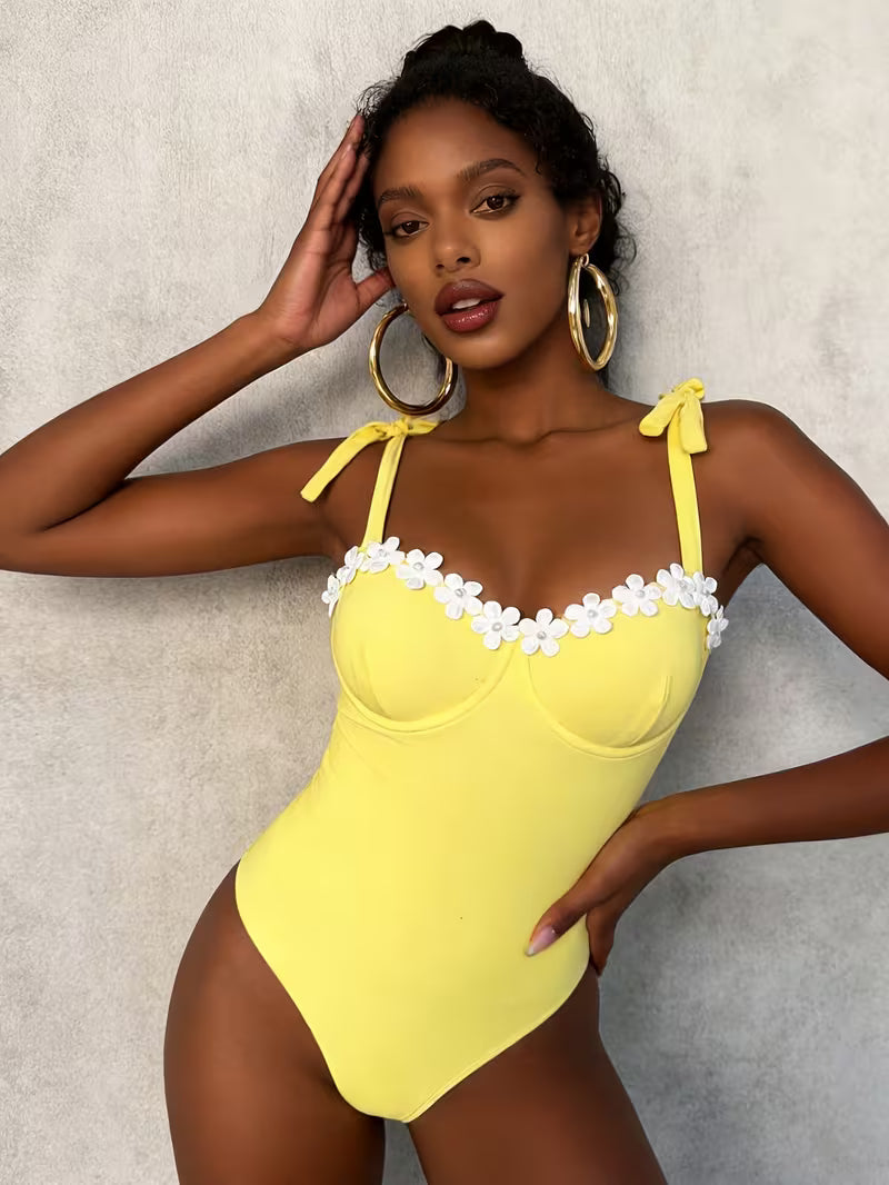 Women'S One-Piece Swimsuit Beach Vacation Sexy Yellow Stunning Dopamine Summer Swimsuit