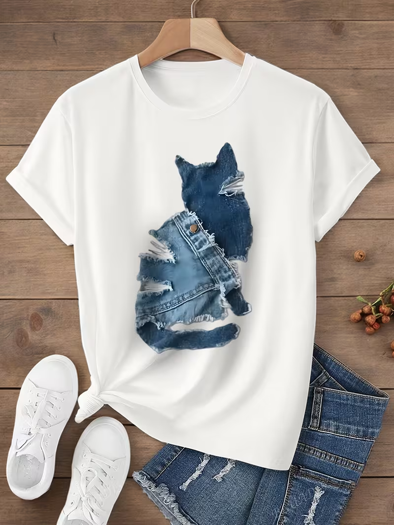 Graphic Print T-shirt, Short Sleeve Crew Neck Casual Top for Summer