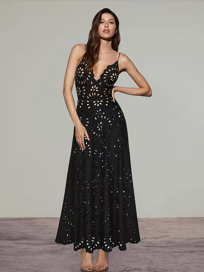 Bikini Cut-Out Maxi Skirt Black Two-Piece Swimsuit Set