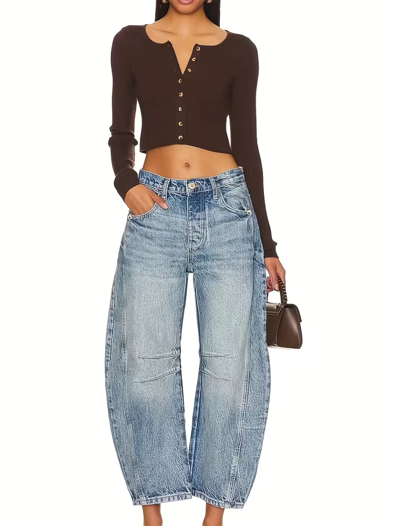 Wide Leg Stretch Contrast Pants Denim Jeans