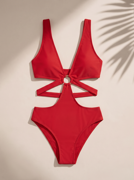 European Sexy One-Piece Swimsuit with Criss-Cross Straps for Women