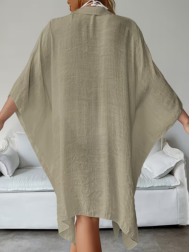 Directional Shirt Style Loose Beach Cover-Up Vacation Sunscreen Cape Bikini Cover-Up Swimwear Outerwear