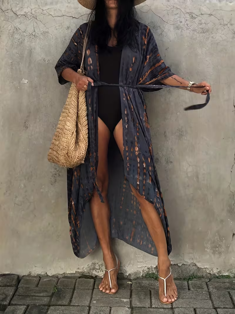 Striped Print Women's Beach Kimono Loose Cover-Up