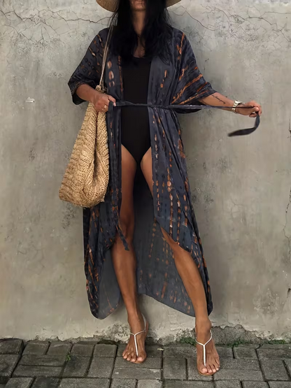 Striped Print Women's Beach Kimono Loose Cover-Up