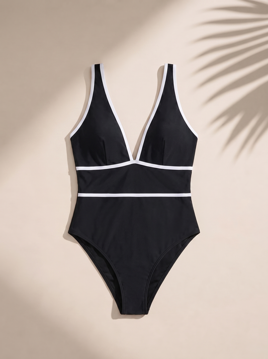 Women's 1pc Swimsuit, Fashionable and Sexy Deep V-Neck Halter Neck with Criss-Cross Back, Bikini 1pc Swimsuit