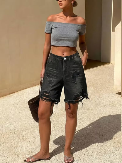 Women'S Distressed Casual Fashion Versatile Denim Shorts