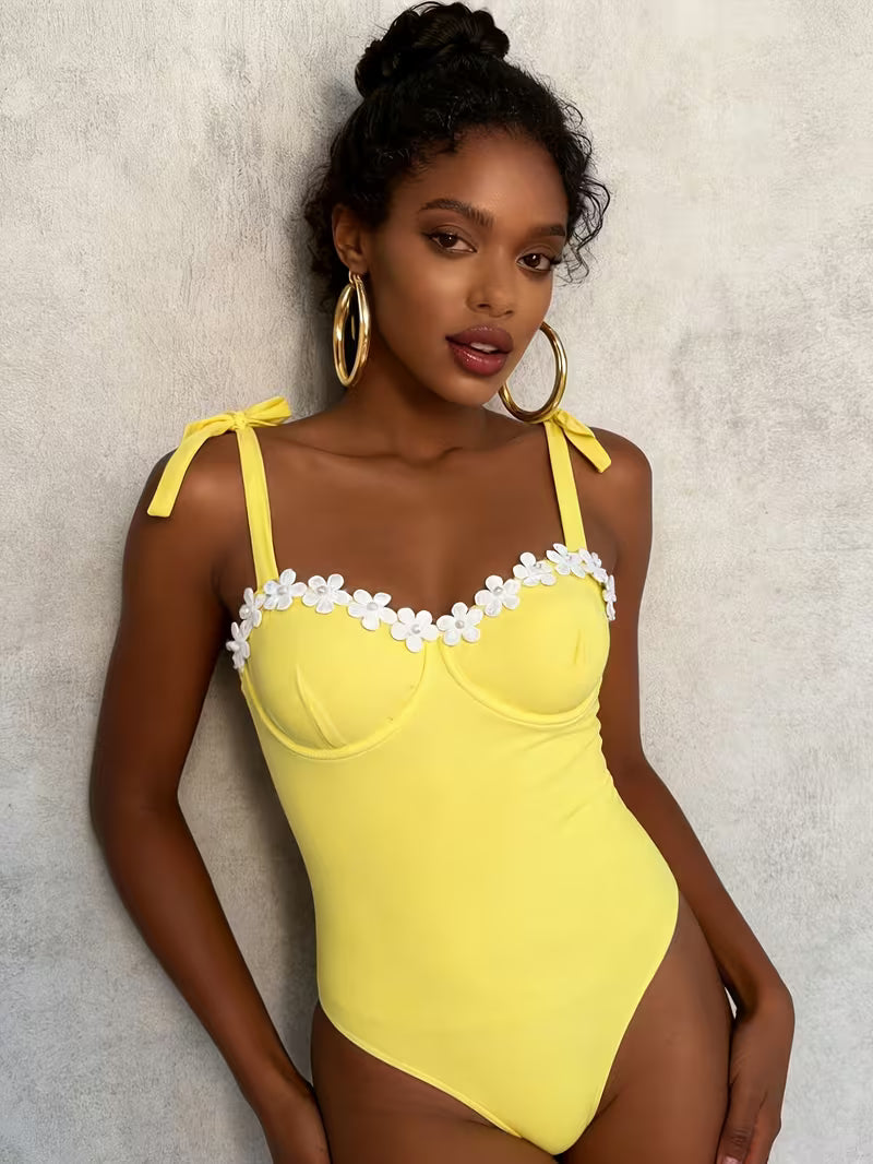 Women'S One-Piece Swimsuit Beach Vacation Sexy Yellow Stunning Dopamine Summer Swimsuit
