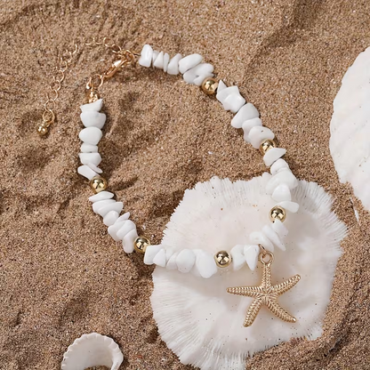 Ocean-Themed White Stone Anklet, Adjustable Size