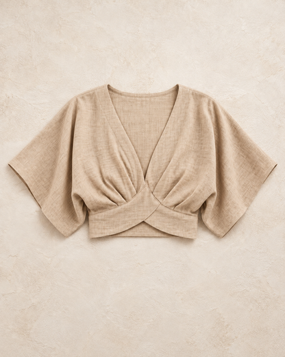V Neck Tie Detail Blouse Natur