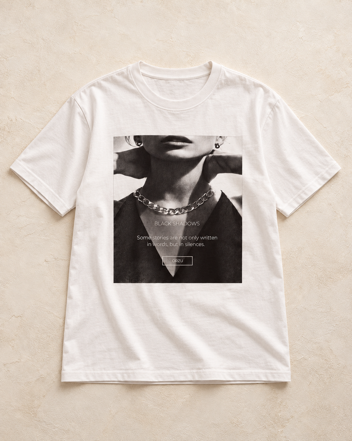 Printed Oversize T-Shirt with Chain Accessory, Ecru