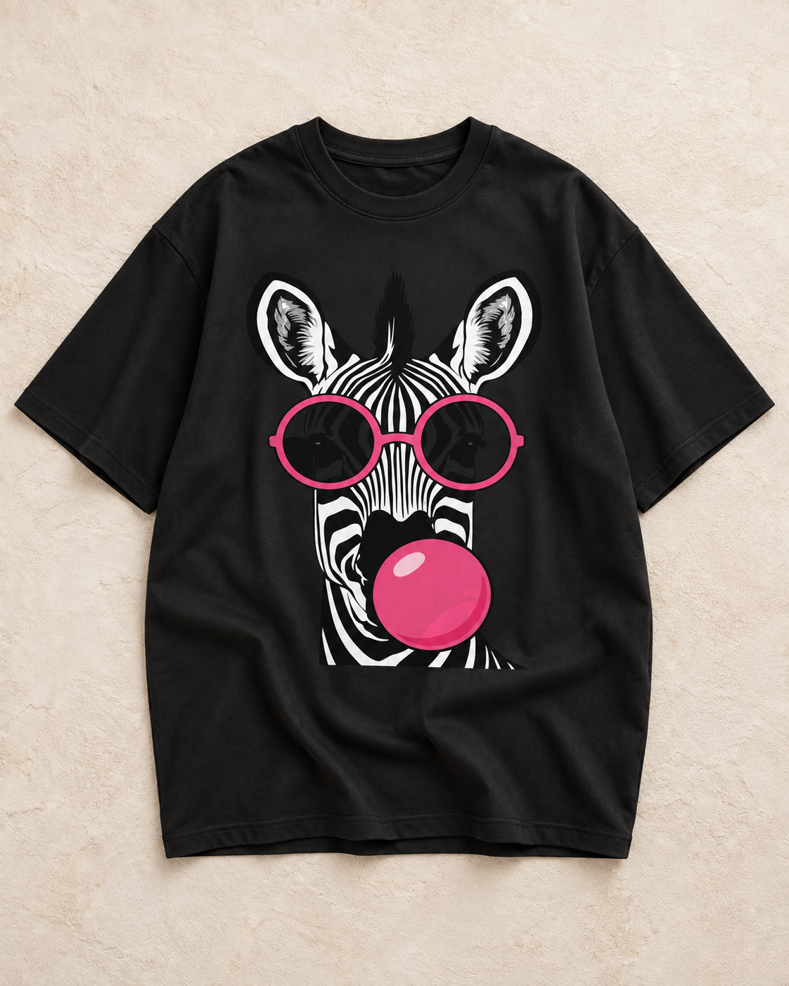 Women'S Summer  a Fun And Quirky Zebra Print, Featuring Glasses And Bubblegum Designs, Short-Sleeved Round Neck Pure T-Shirt
