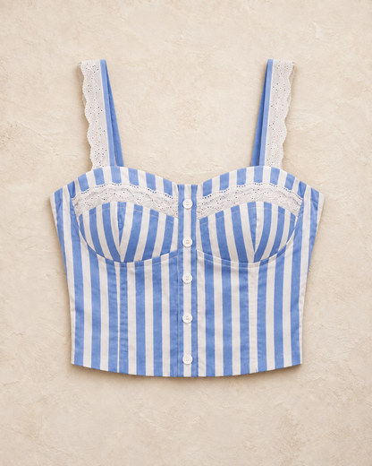 Embroidery Detailed Crop Blouse Blue