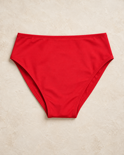Red V-Cut Regular High Waist Bikini Bottom