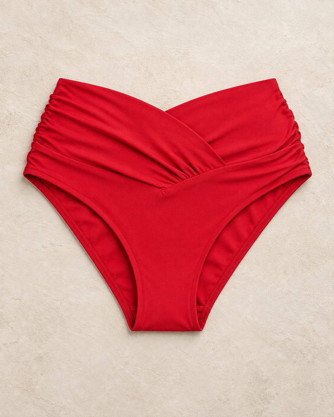 Red V-Cut Regular High Waist Bikini Bottom