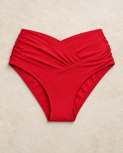 Red V-Cut Regular High Waist Bikini Bottom