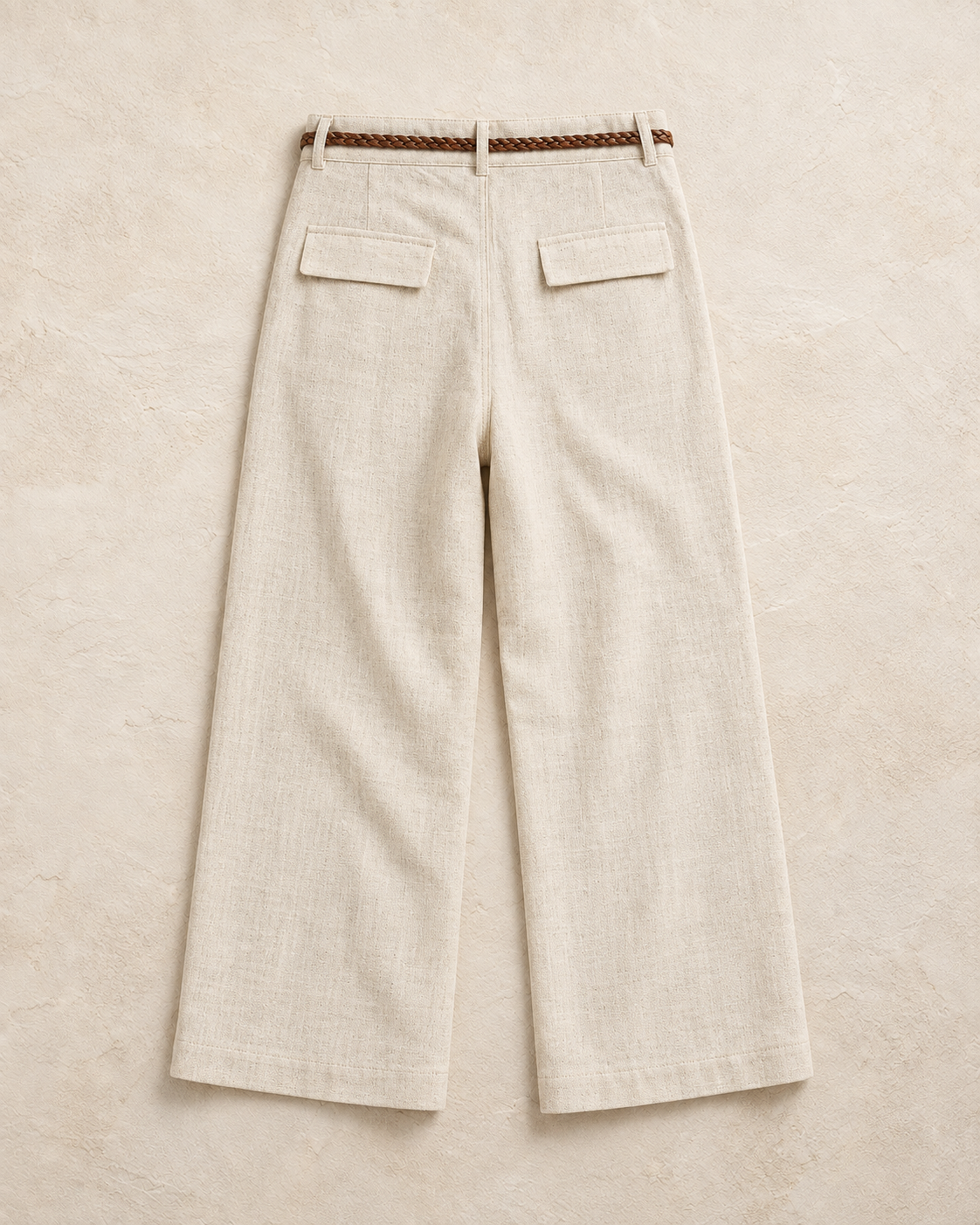 Women's Beige Knitted Belted Culotte Pants