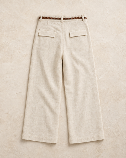 Women's Beige Knitted Belted Culotte Pants
