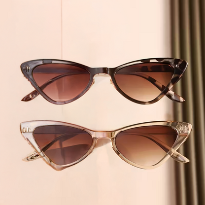 2pcs Women's Vintage Cat Eye Glasses - Plastic Frame, Polycarbonate Lenses, Light Brown Tint,