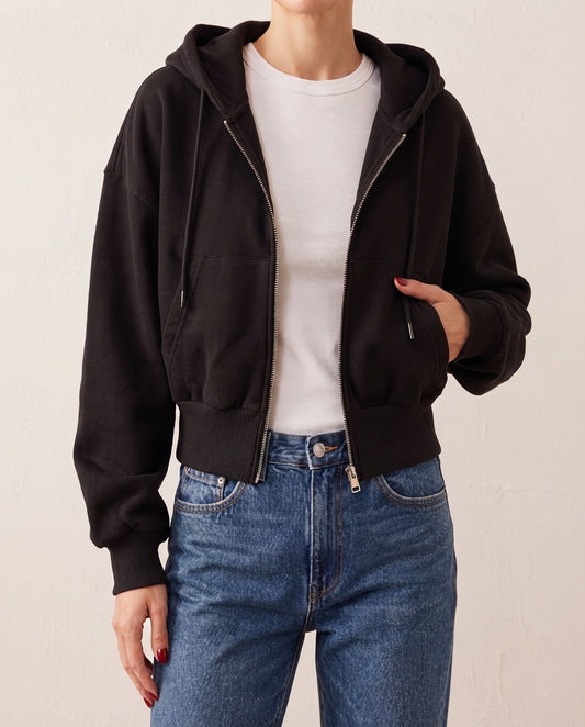 Black Regular Fit Hooded Thick Fleece Lined Knitted Cardigan/Sweatshirt