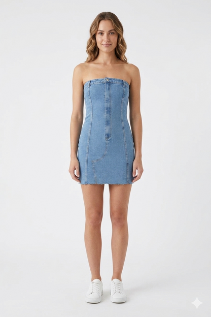 Denim Strapless Light Blue Dress