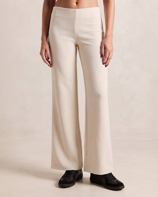 Stone Stretchy and Body-Hugging Fabric Flare Bell Leg Knitted Trousers