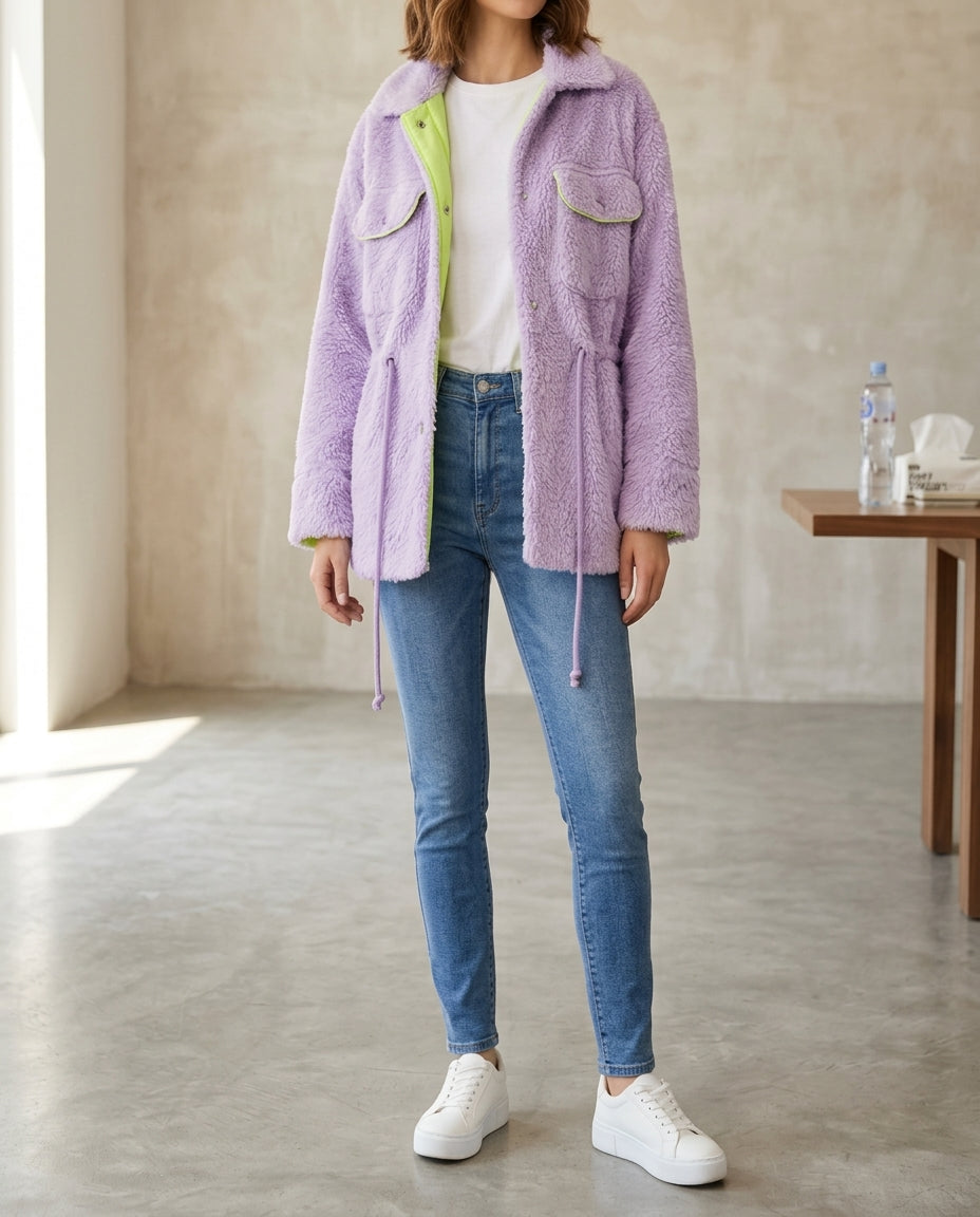 Stylish mauve jacket with pockets.