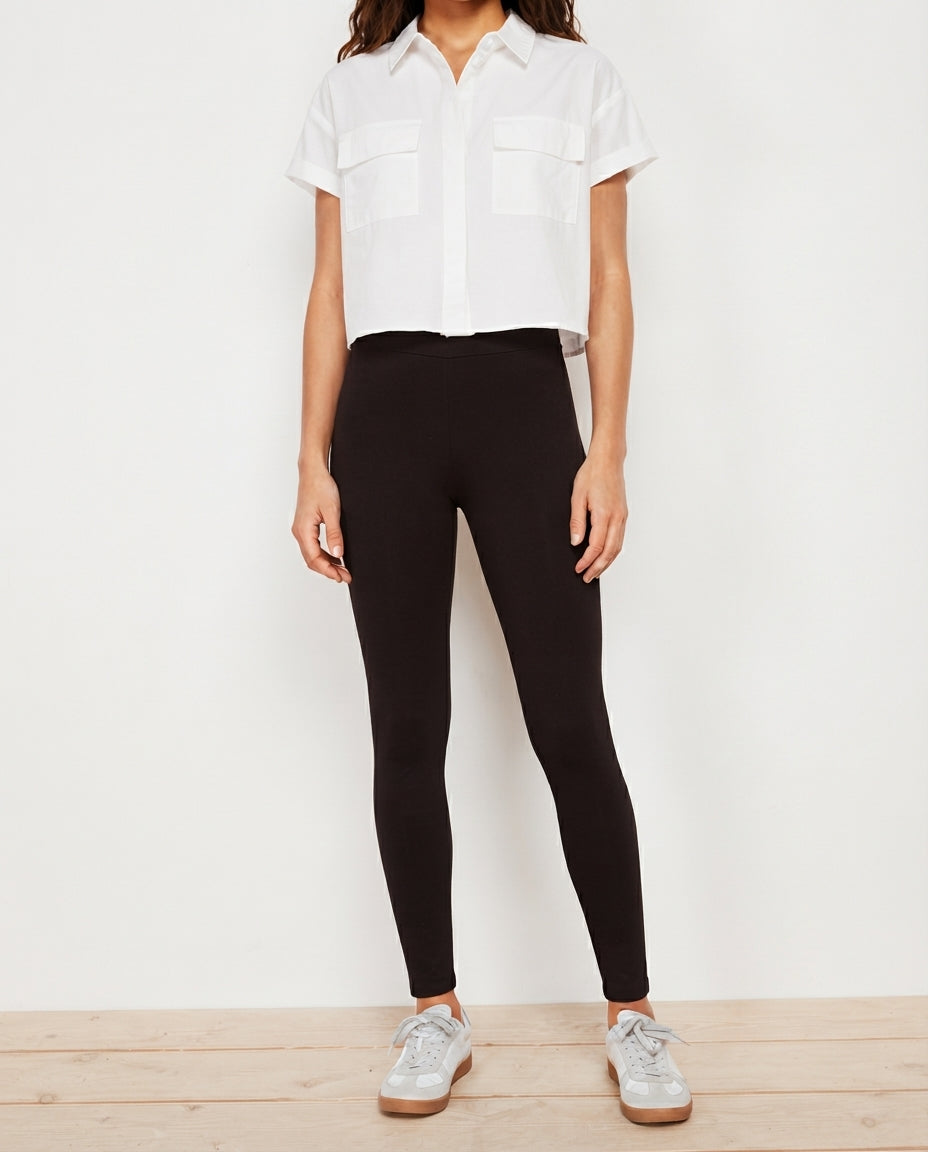 Brown Shaping High-Waisted Knitted Leggings with Elastic Waistband