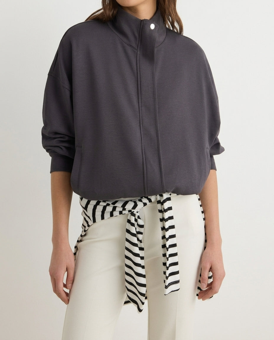 Anthracite Soft Touch Zippered Oversize Knitted Cardigan/Sweatshirt