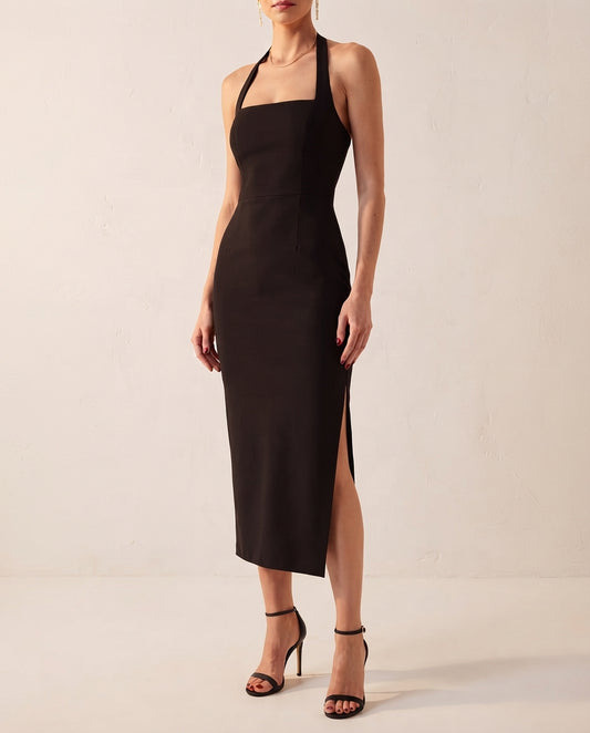 Black Body-Fitting Woven Dress