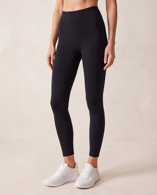 Black Soft Brushed Fabric Full Length Knitted Sports Leggings with Reflective Print Detail