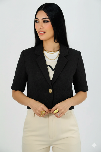 Padded Detailed Black Blazer