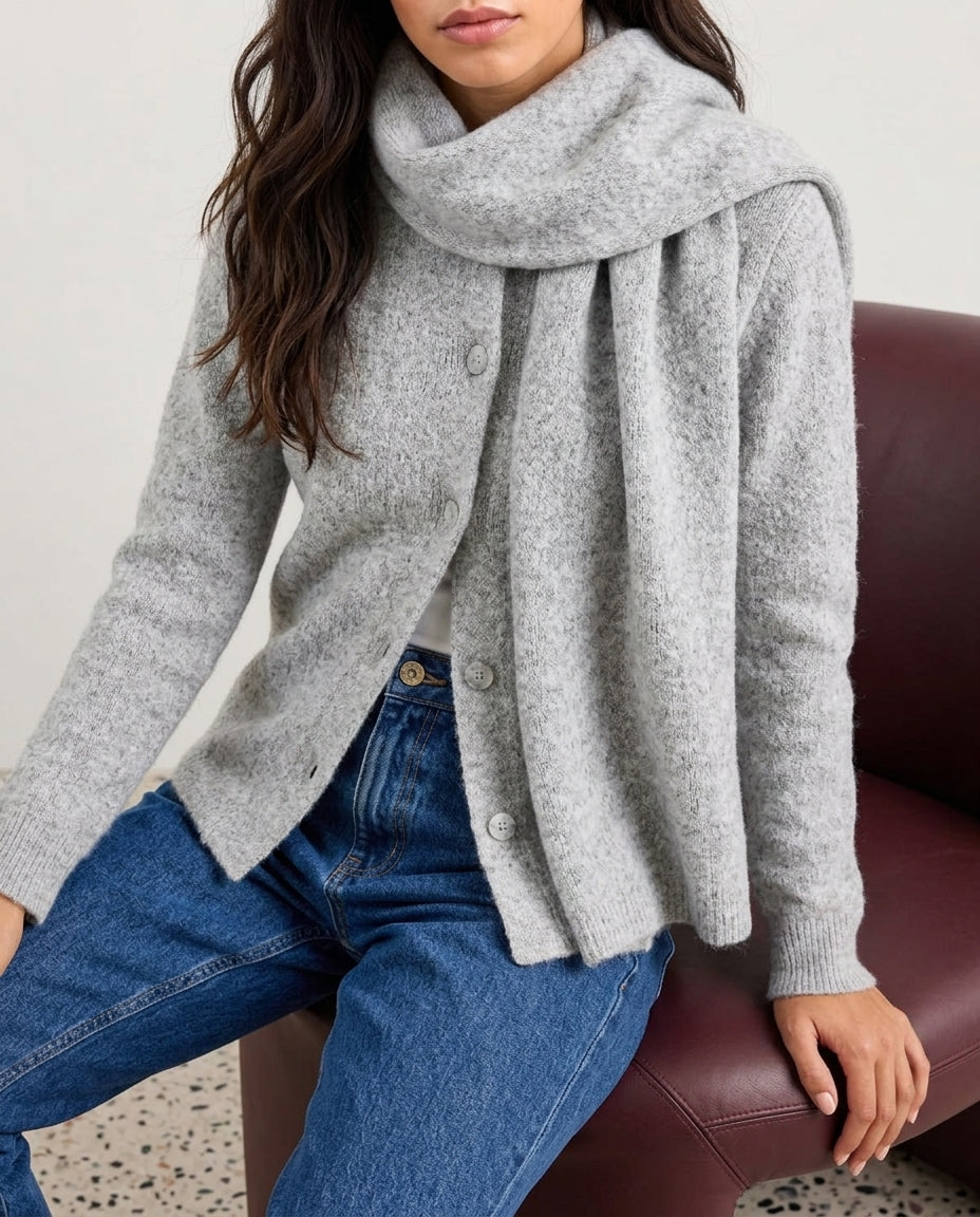 Light Gray Thick Soft Textured Shawl Knit Cardigan
