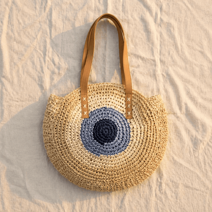 Beige Straw Shoulder Beach Bag