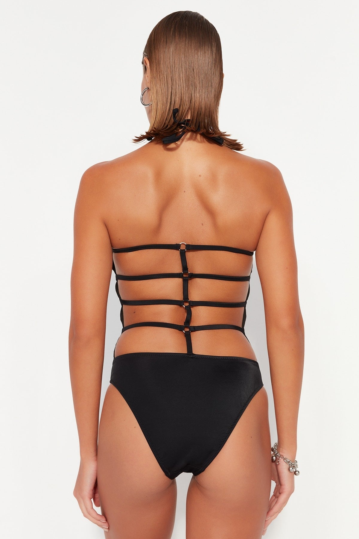 Black Halter Neck Low-Cut Swimsuit