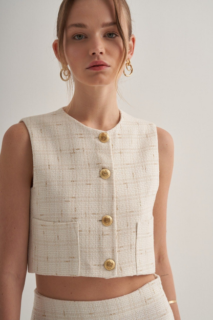 Detailed Off-White Buttoned Vest