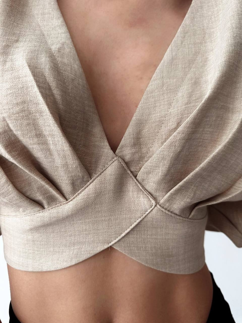 V Neck Tie Detail Blouse Natur