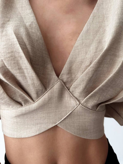 V Neck Tie Detail Blouse Natur