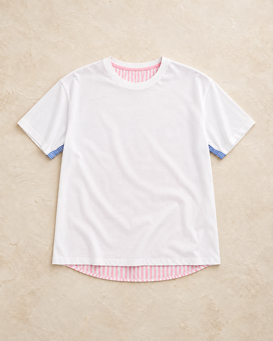 Striped Detail T-shirt Ecru