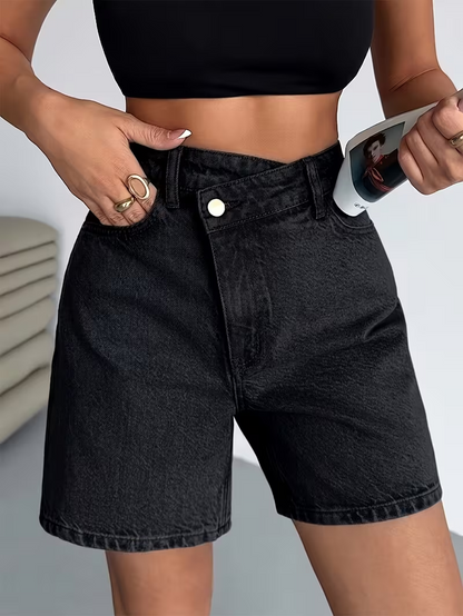 New Bermuda Casual Elegant Light Blue Washed Denim Capri Jeans, Quarter-Length Denim