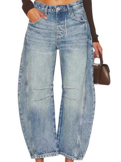 Wide Leg Stretch Contrast Pants Denim Jeans