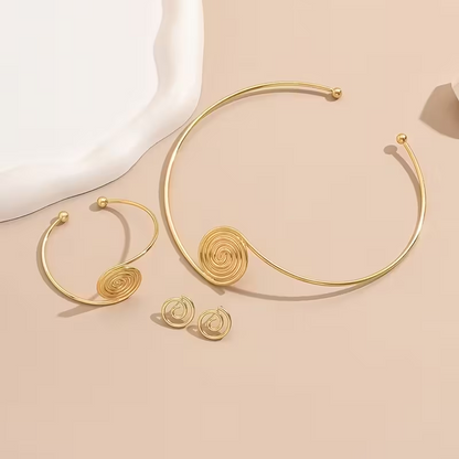 Golden Set of 4pcs Elegant Earrings, Bracelet, and Necklace.